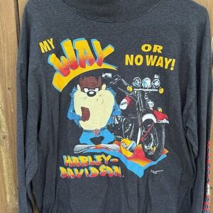 Harley Davidson Taz My Way Or No Way 1993 Long Sleeve Shirt Size Fits Like Large